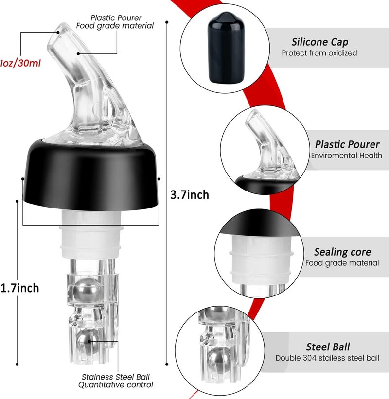 NFFIBDH Automatic Measured Bottle Pourer - Quick Shot Spirit Liquor Pour Spouts with Dust Caps for Wine Cocktail Beverages - Ideal Home Bar Tools 1 oz / 30ml (Clear, 12 Pack) - Image 2